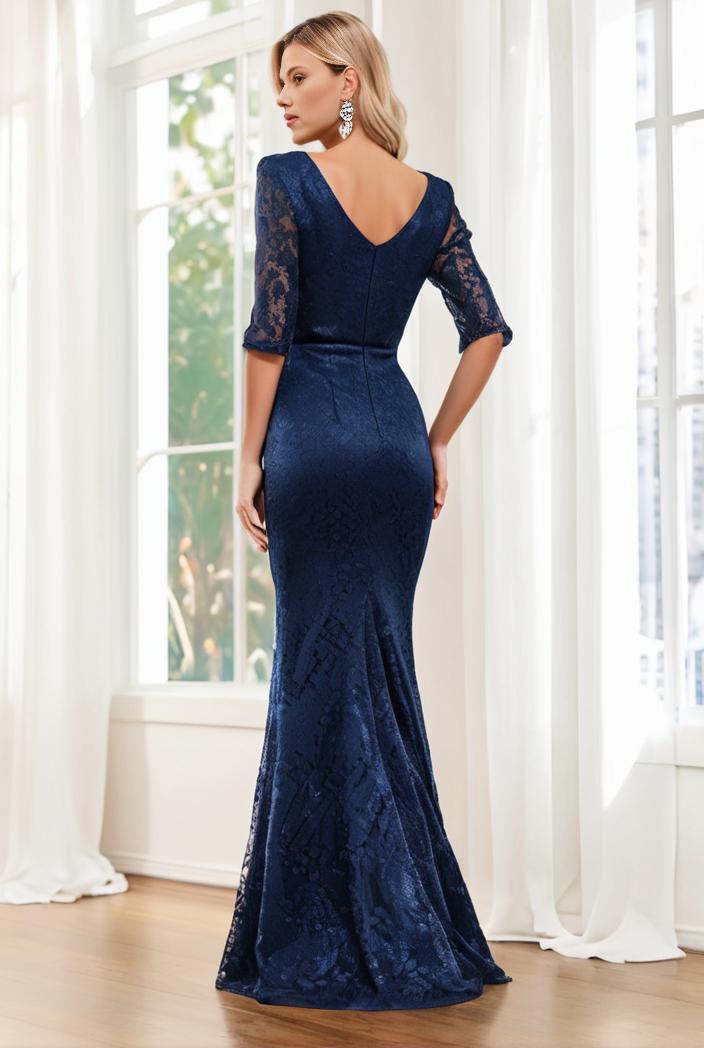 3 4 sleeve bodycon plunging back sequin evening dress 125395