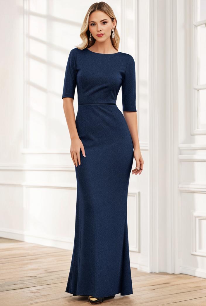 3 4 sleeve bodycon plunging back sequin evening dress 125404