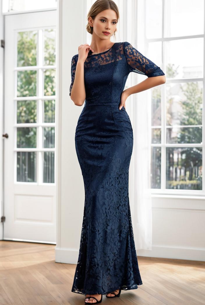 3 4 sleeve bodycon plunging back sequin evening dress 125408