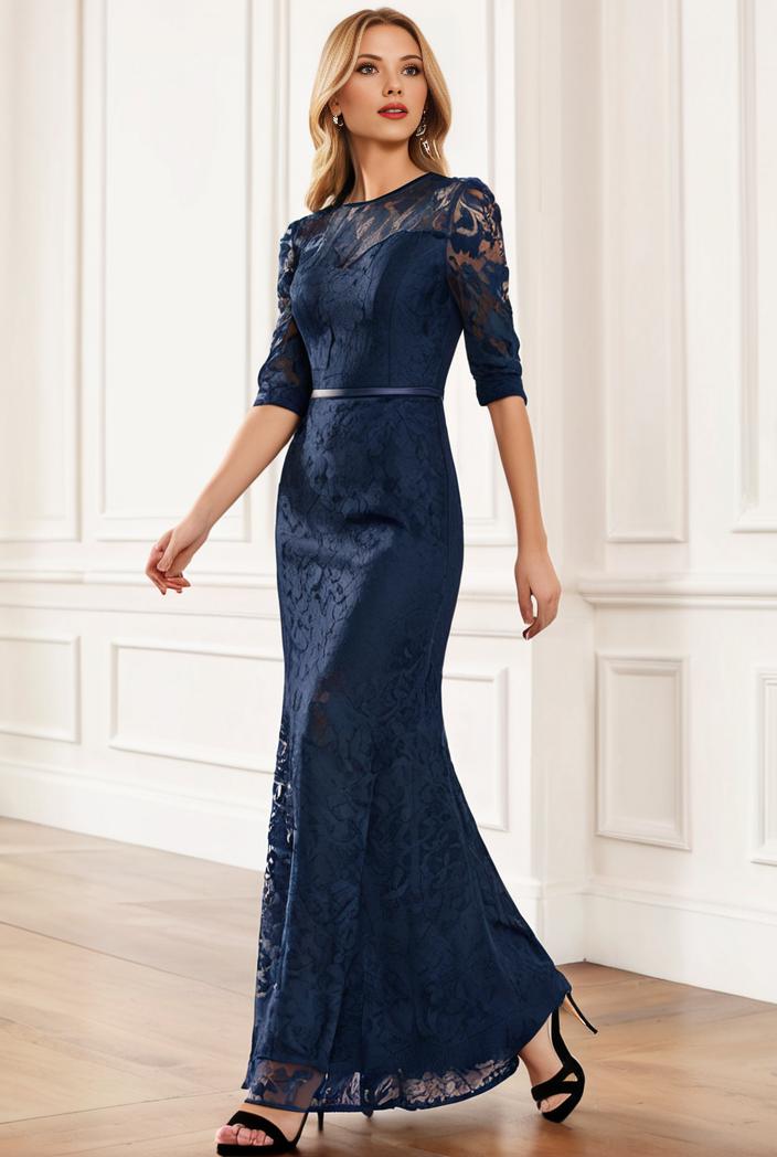 3 4 sleeve bodycon plunging back sequin evening dress 137456