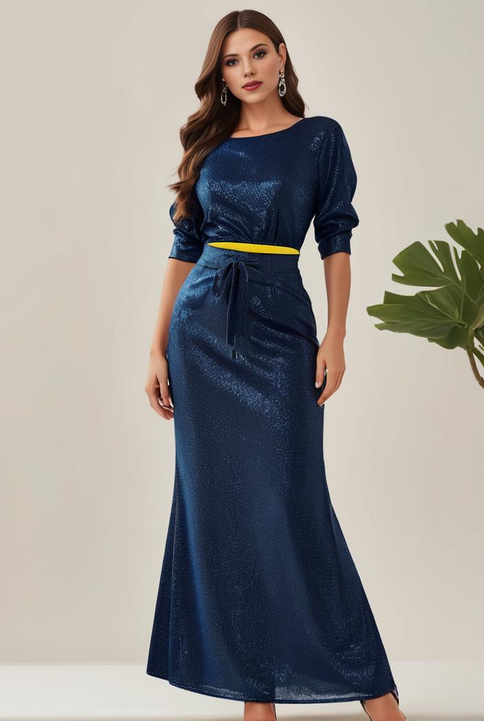 3 4 sleeve bodycon plunging back sequin evening dress 137463