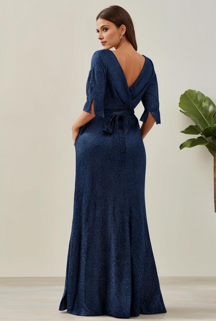 3 4 sleeve bodycon plunging back sequin evening dress 137477