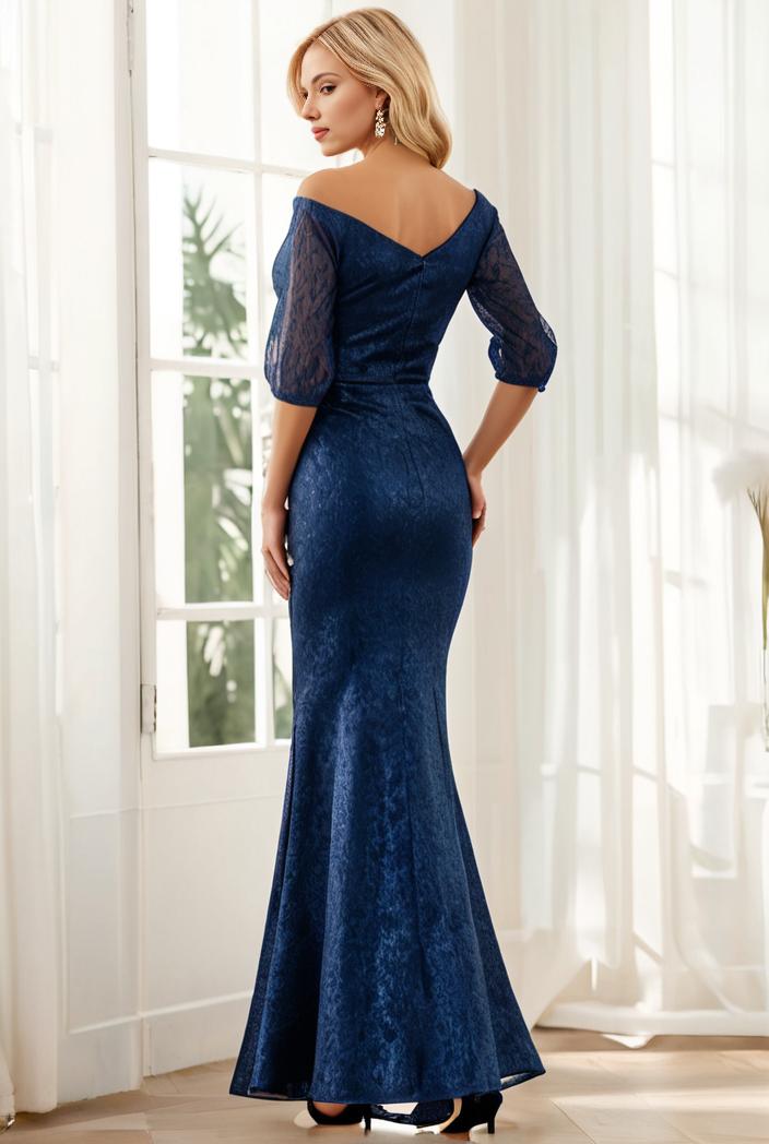 3 4 sleeve bodycon plunging back sequin evening dress 137489