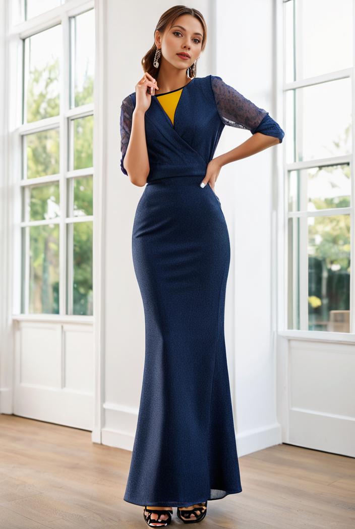 3 4 sleeve bodycon plunging back sequin evening dress 137509