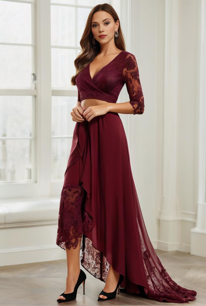 3 4 sleeve sheer sequin stripe high low hem evening dress 137510