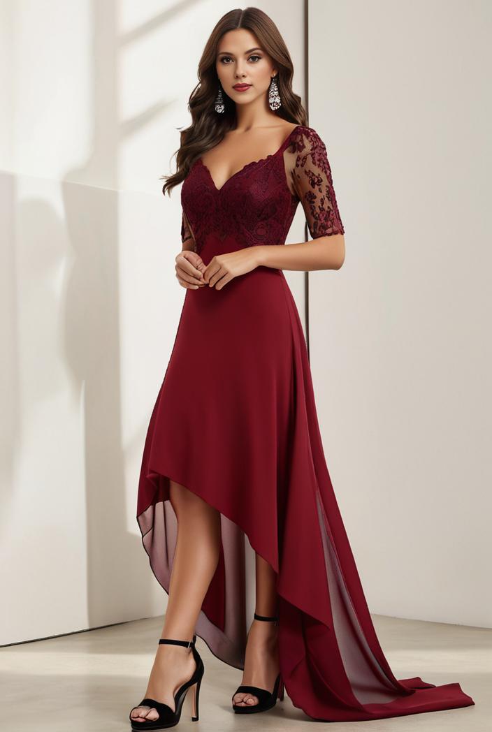 3 4 sleeve sheer sequin stripe high low hem evening dress 137513