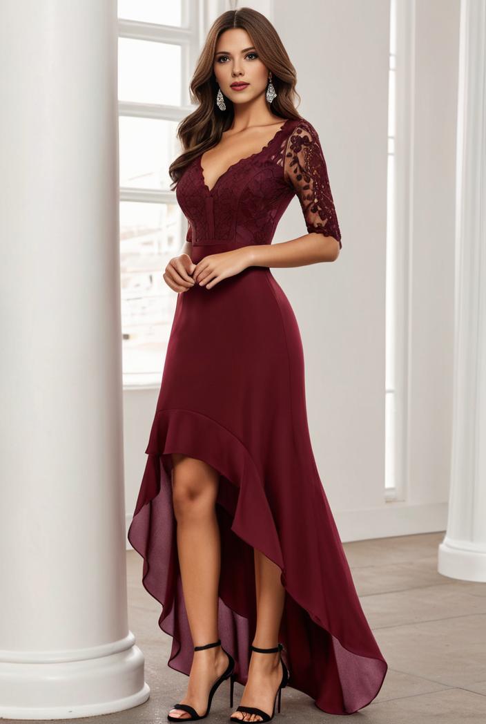 3 4 sleeve sheer sequin stripe high low hem evening dress 137514