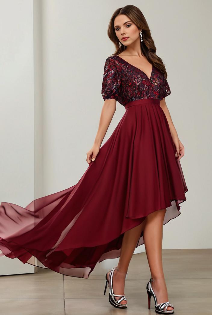 3 4 sleeve sheer sequin stripe high low hem evening dress 137522