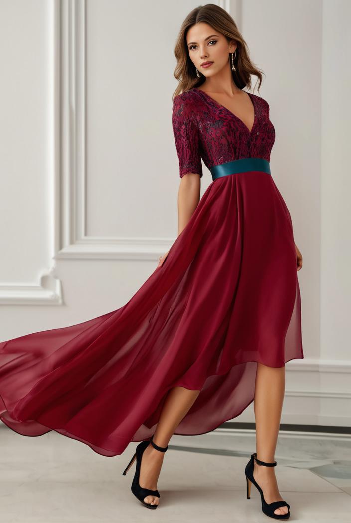 3 4 sleeve sheer sequin stripe high low hem evening dress 137524