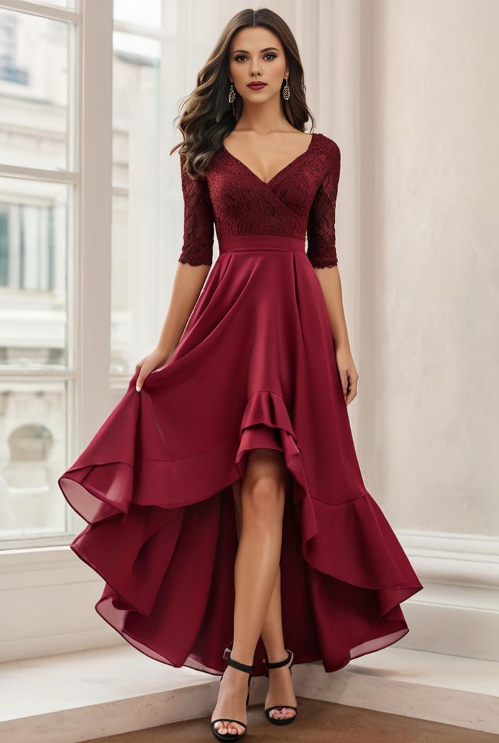 3 4 sleeve sheer sequin stripe high low hem evening dress 137529