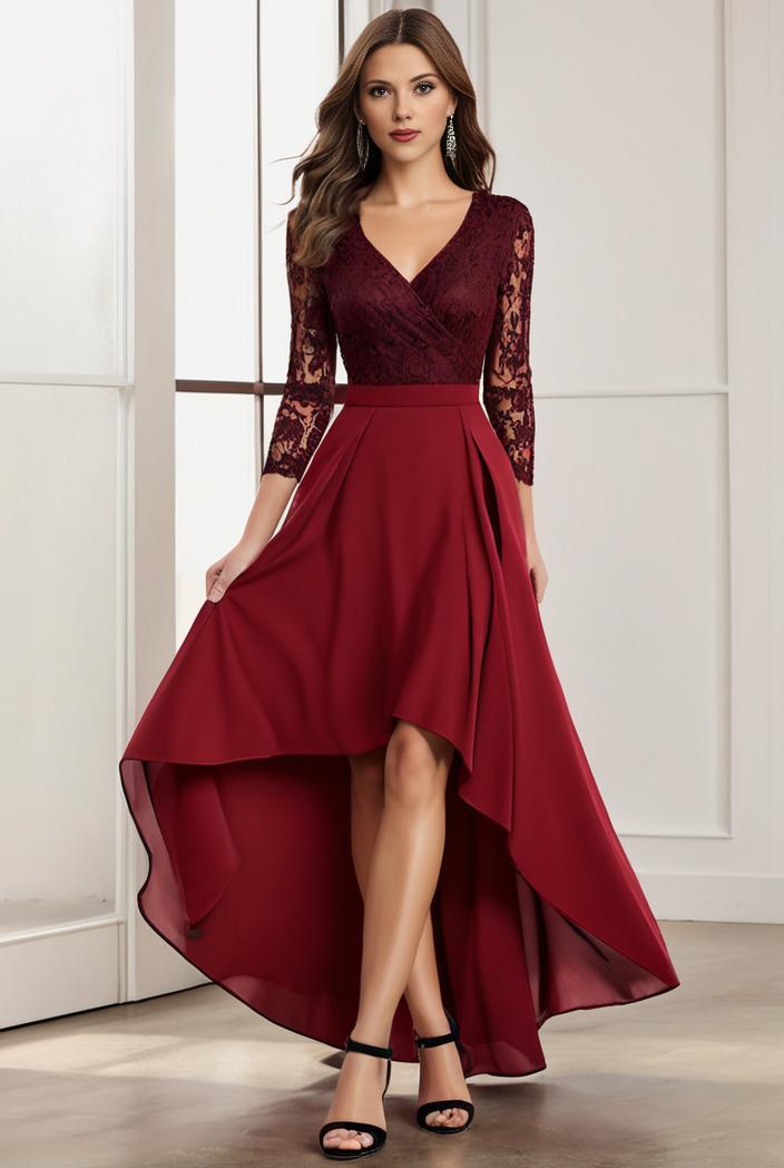 3 4 sleeve sheer sequin stripe high low hem evening dress 137530