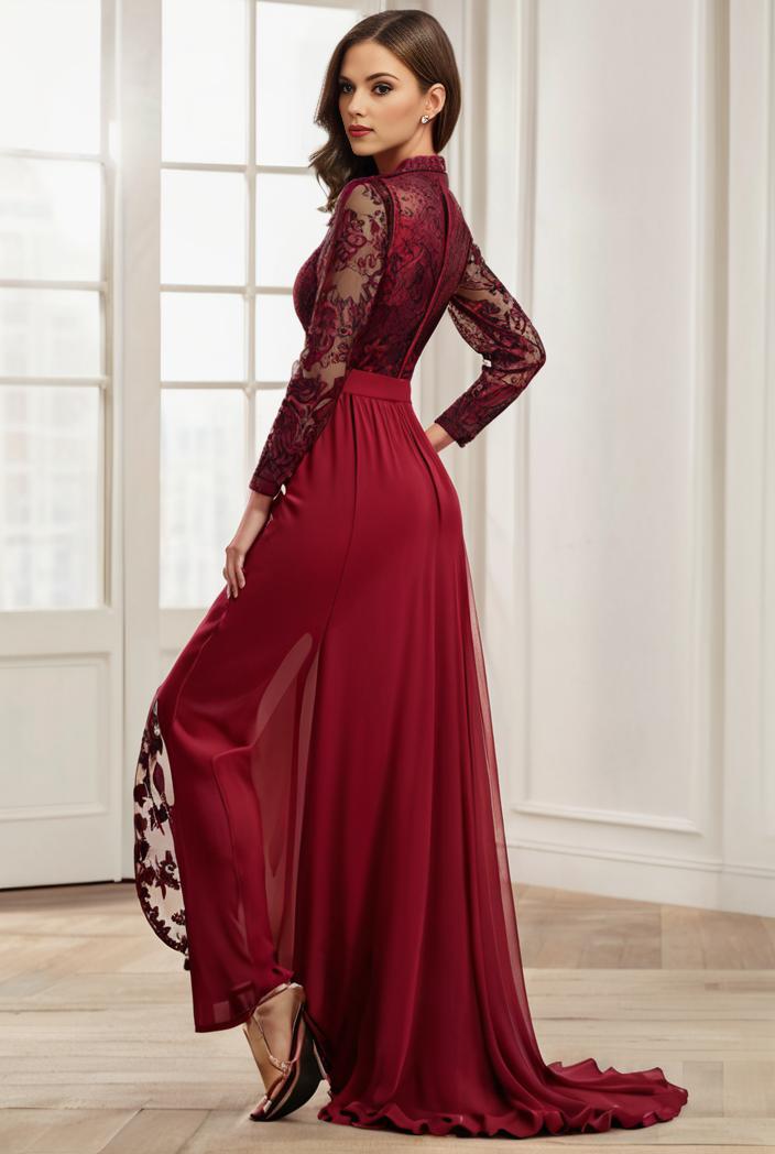 3 4 sleeve sheer sequin stripe high low hem evening dress 137538