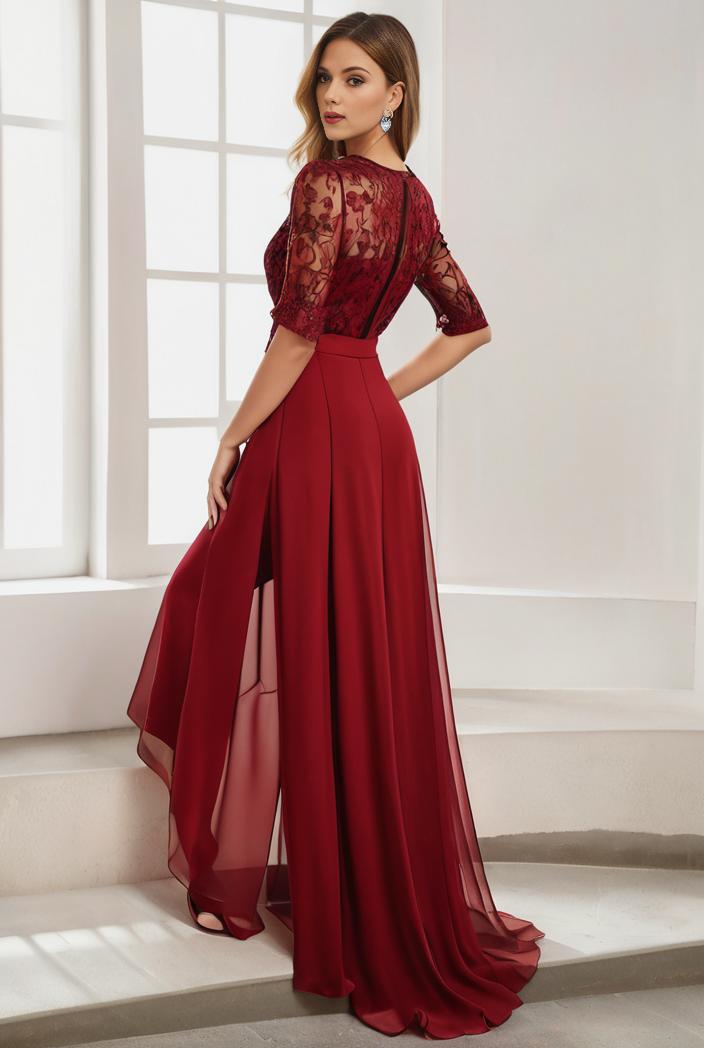 3 4 sleeve sheer sequin stripe high low hem evening dress 137540