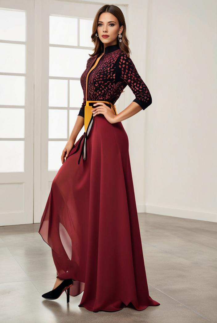 3 4 sleeve sheer sequin stripe high low hem evening dress 137551