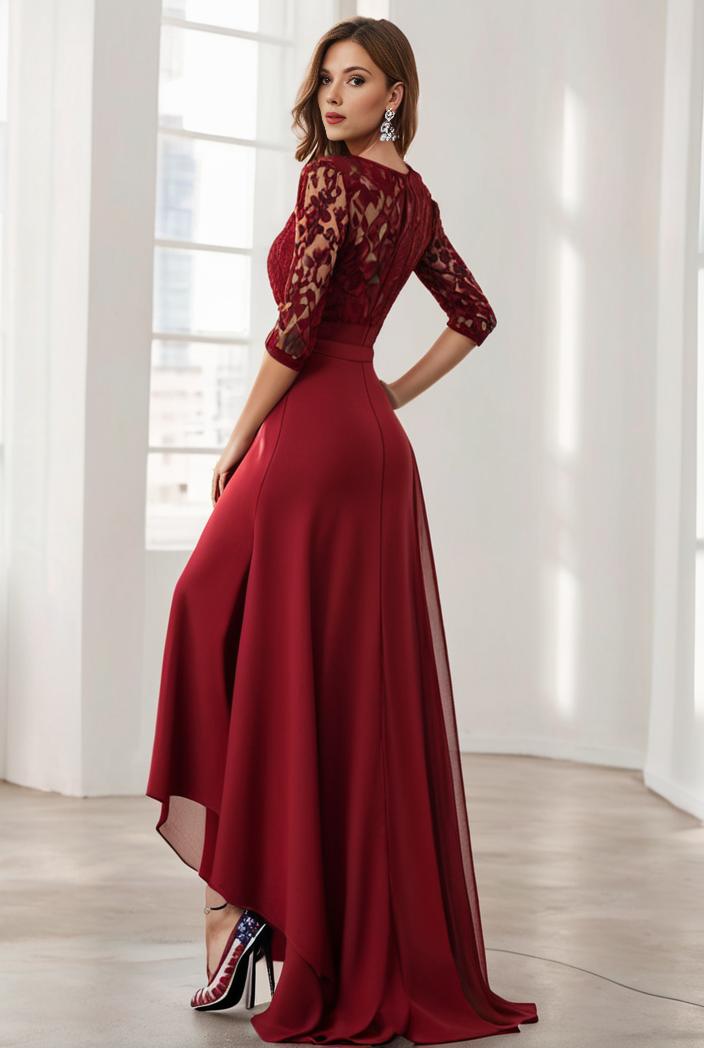 3 4 sleeve sheer sequin stripe high low hem evening dress 137555