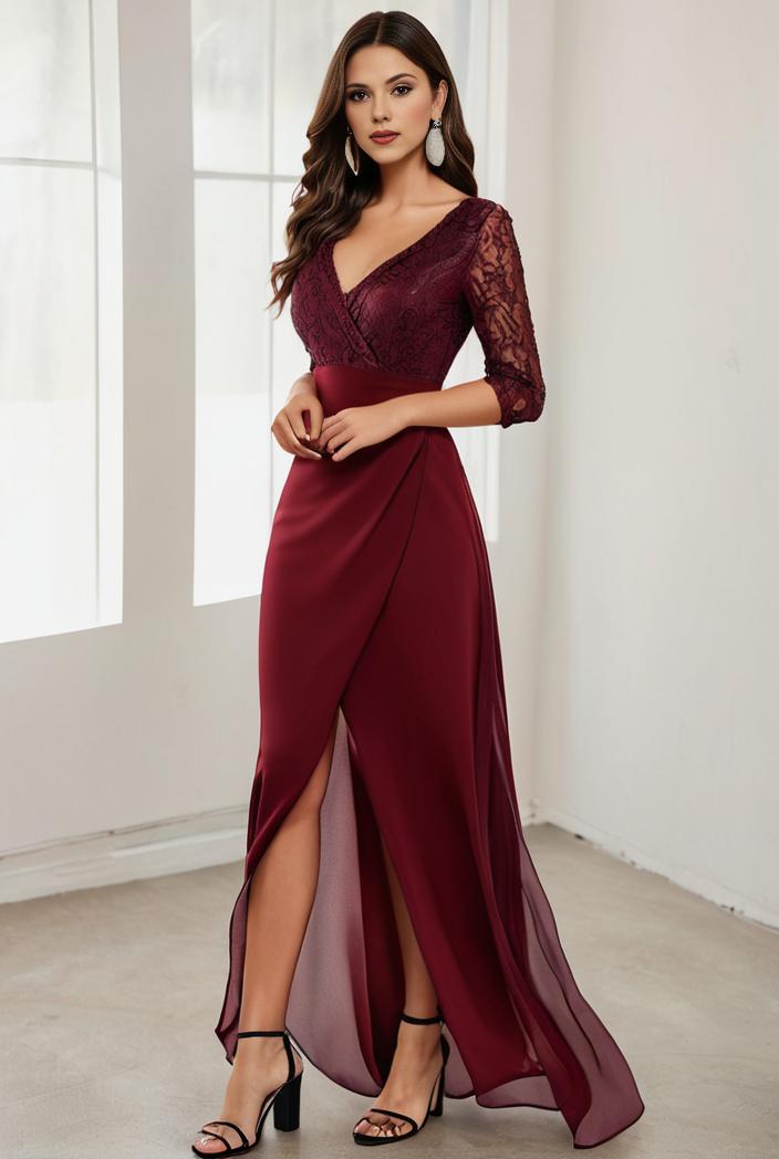 3 4 sleeve sheer sequin stripe high low hem evening dress 137565