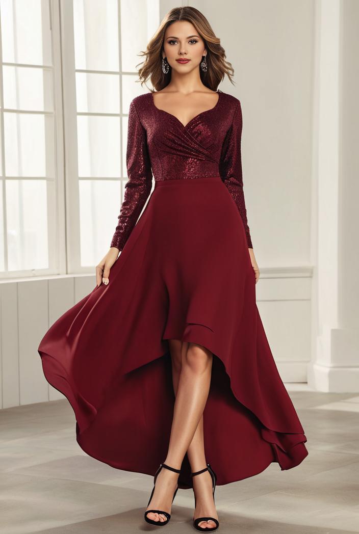 3 4 sleeve sheer sequin stripe high low hem evening dress 137569