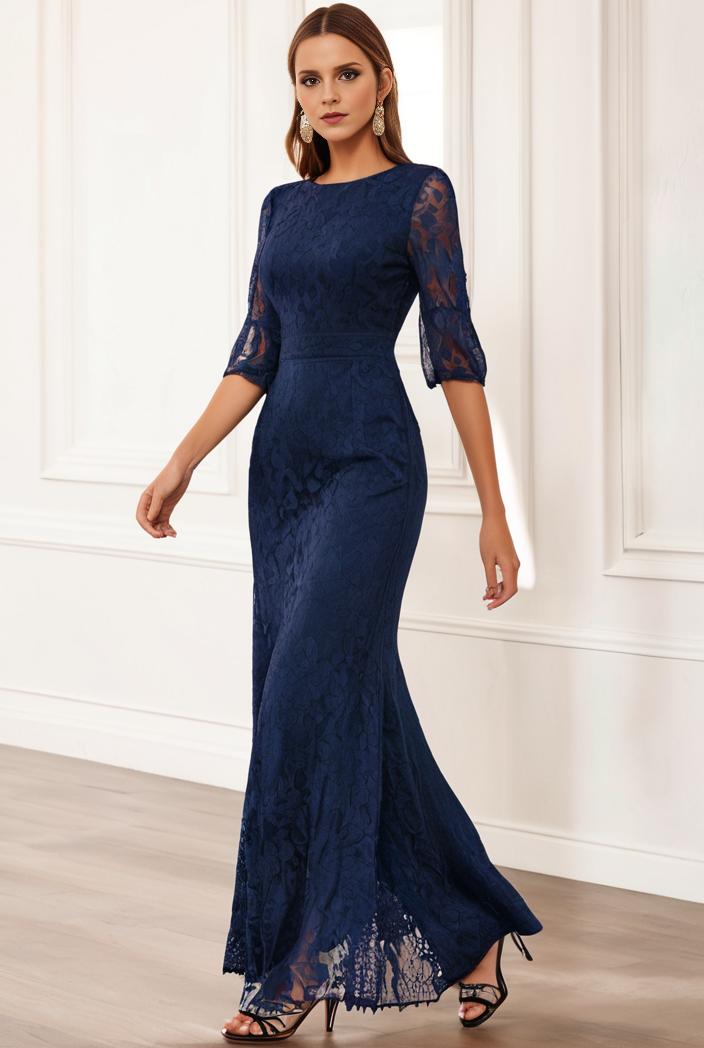 3 4 sleeve bodycon plunging back sequin evening dress 145472