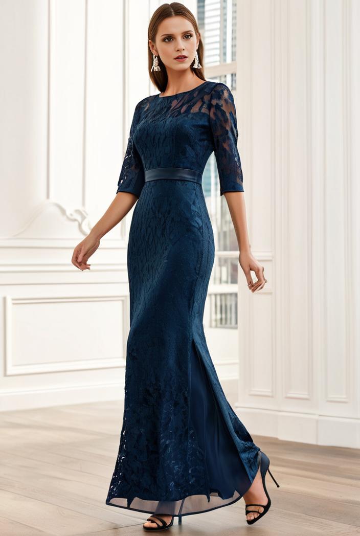 3 4 sleeve bodycon plunging back sequin evening dress 145473