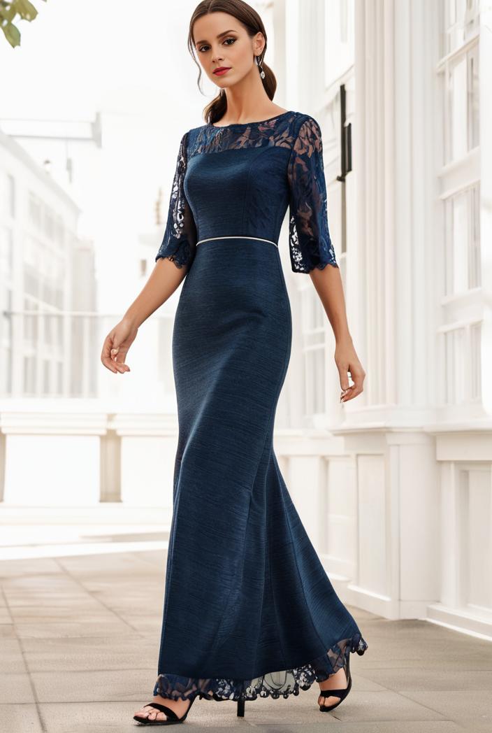 3 4 sleeve bodycon plunging back sequin evening dress 145474