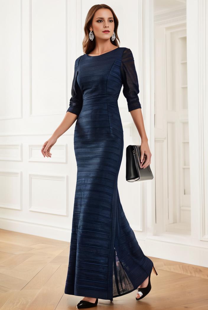 3 4 sleeve bodycon plunging back sequin evening dress 145476