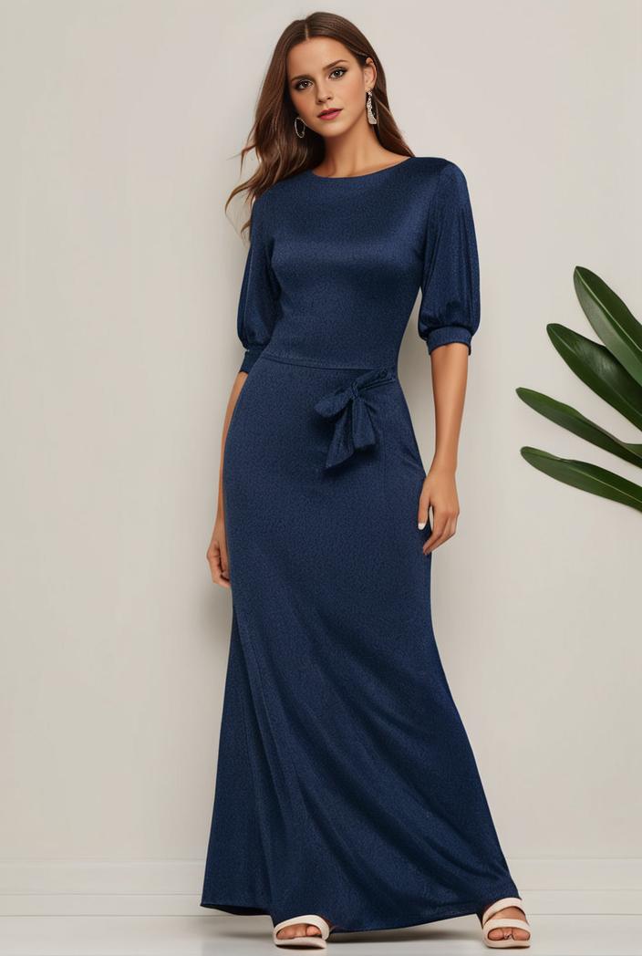 3 4 sleeve bodycon plunging back sequin evening dress 145478