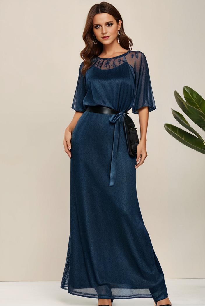 3 4 sleeve bodycon plunging back sequin evening dress 145481