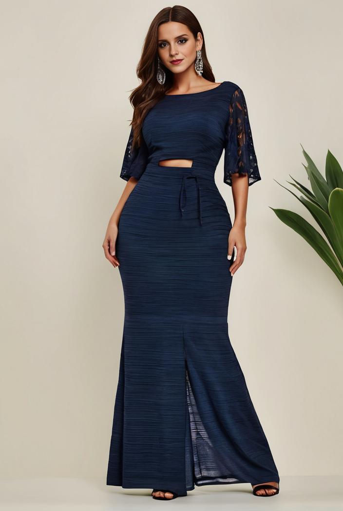 3 4 sleeve bodycon plunging back sequin evening dress 145484