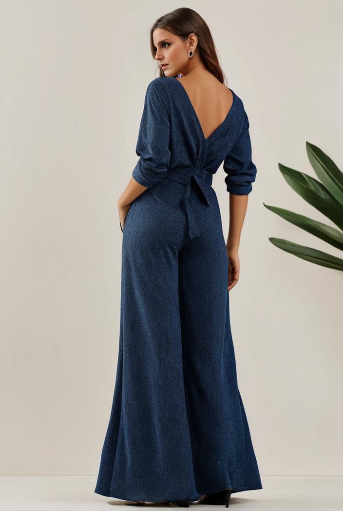 3 4 sleeve bodycon plunging back sequin evening dress 145494