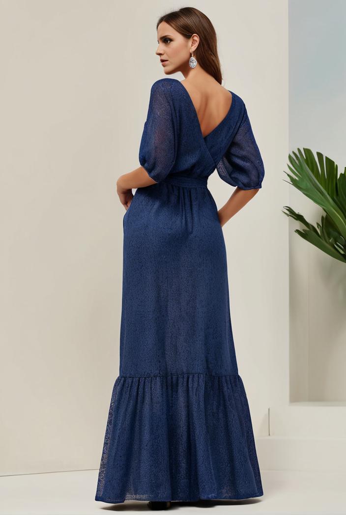 3 4 sleeve bodycon plunging back sequin evening dress 145495