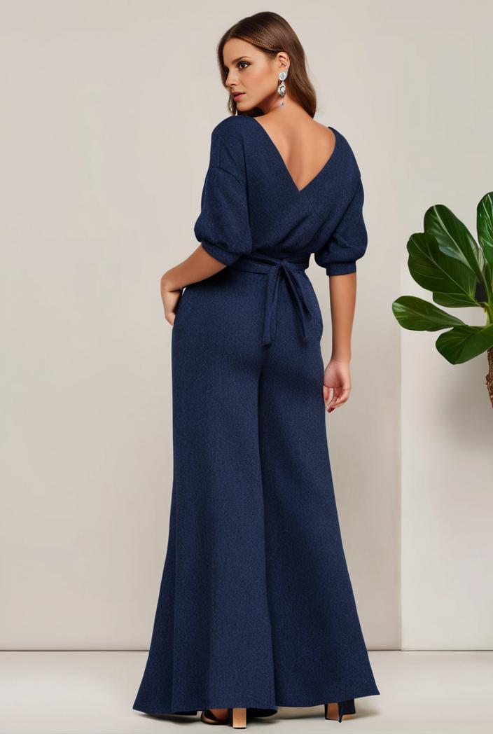 3 4 sleeve bodycon plunging back sequin evening dress 145496