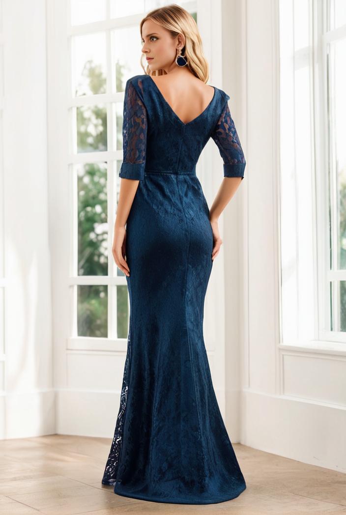 3 4 sleeve bodycon plunging back sequin evening dress 145505