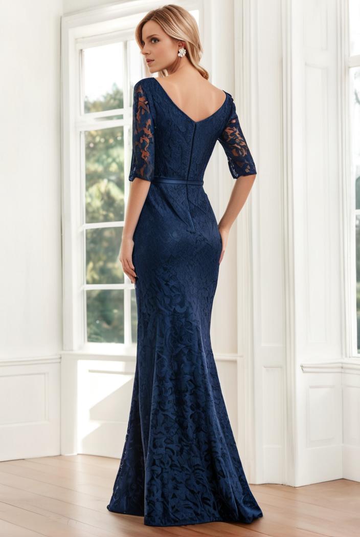 3 4 sleeve bodycon plunging back sequin evening dress 145509