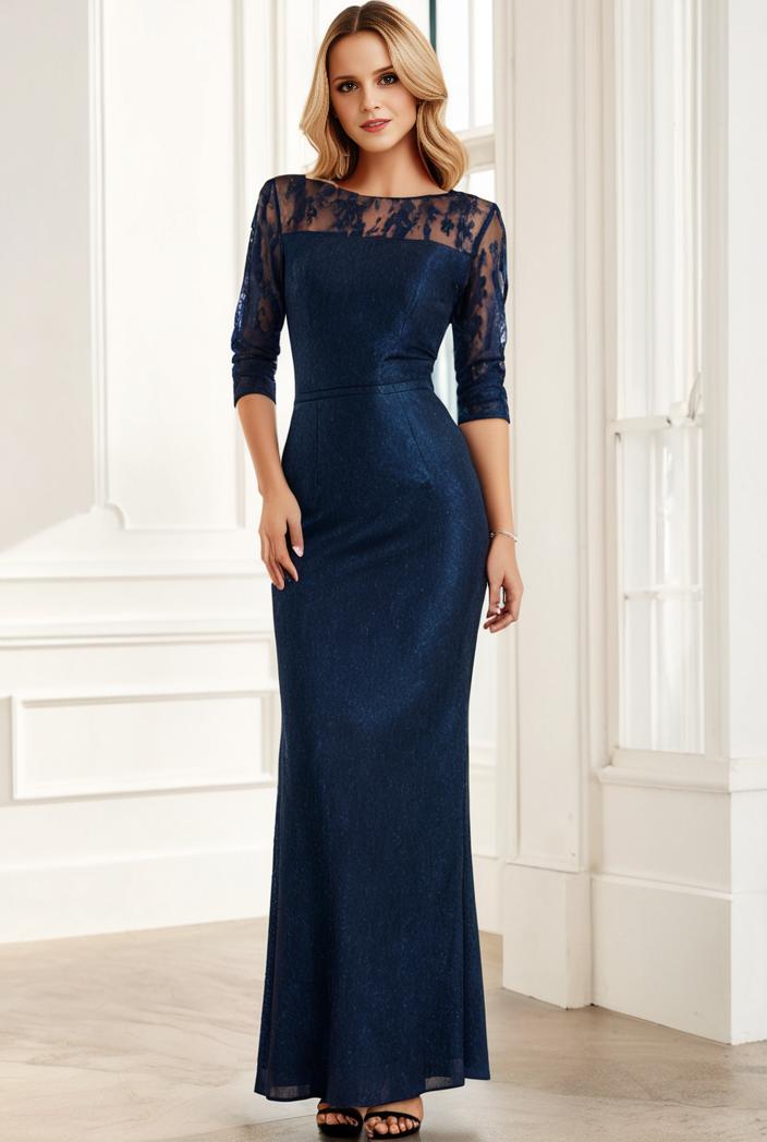 3 4 sleeve bodycon plunging back sequin evening dress 145513