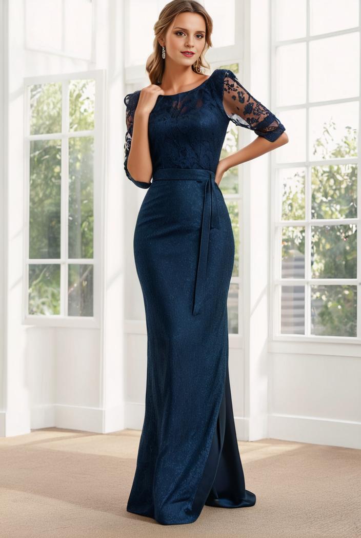 3 4 sleeve bodycon plunging back sequin evening dress 145521