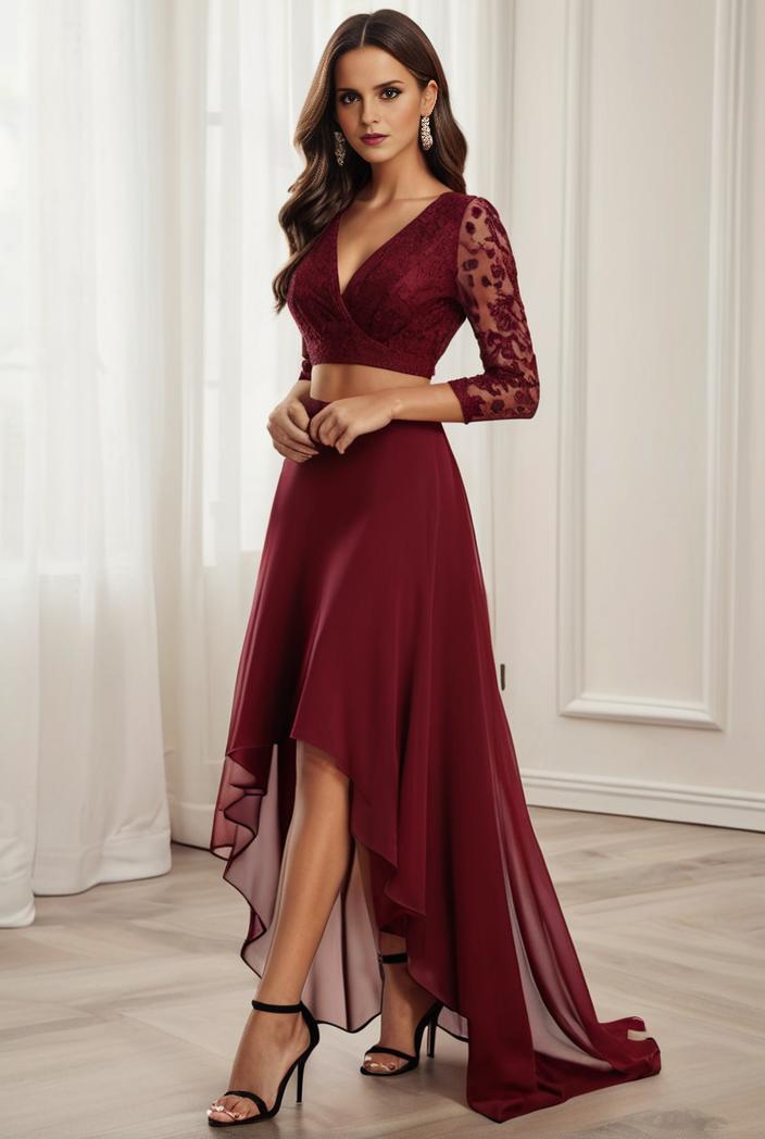 3 4 sleeve sheer sequin stripe high low hem evening dress 145528