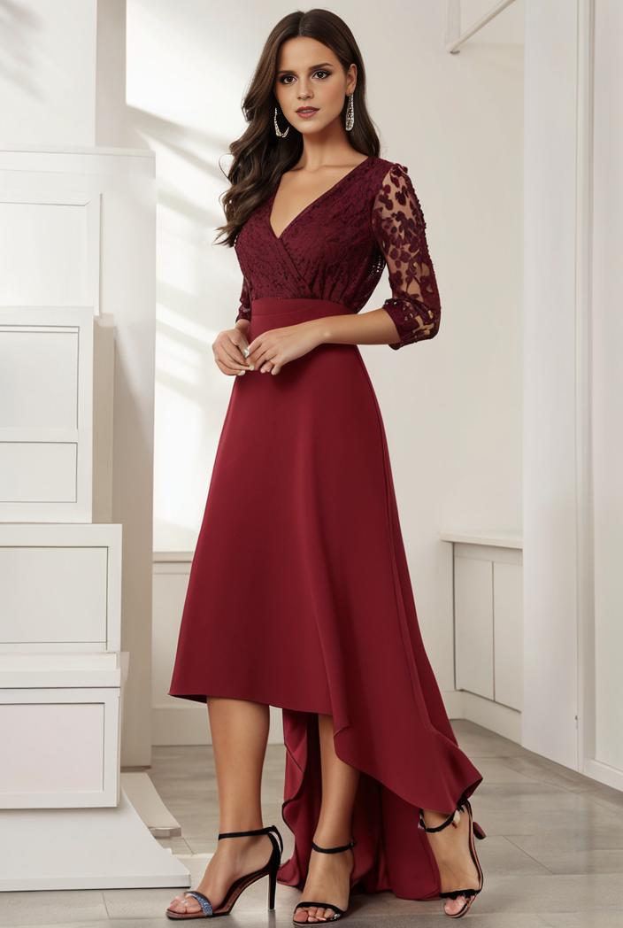 3 4 sleeve sheer sequin stripe high low hem evening dress 145530