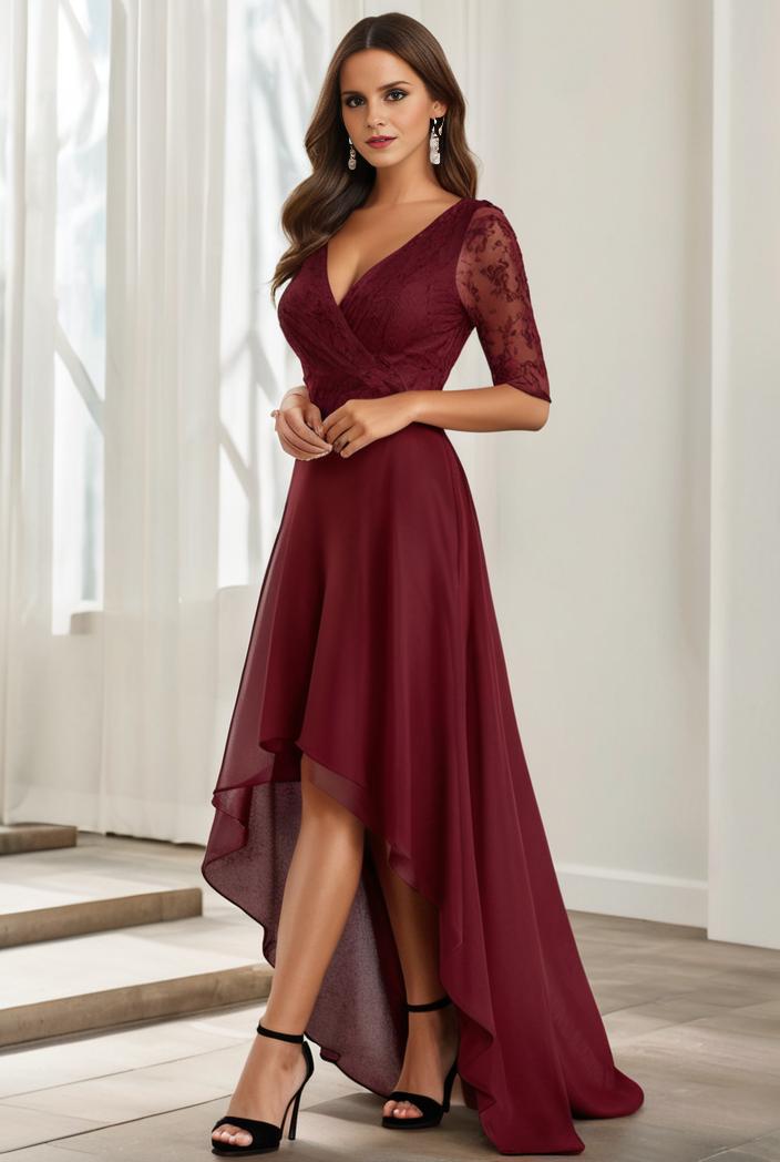 3 4 sleeve sheer sequin stripe high low hem evening dress 145531