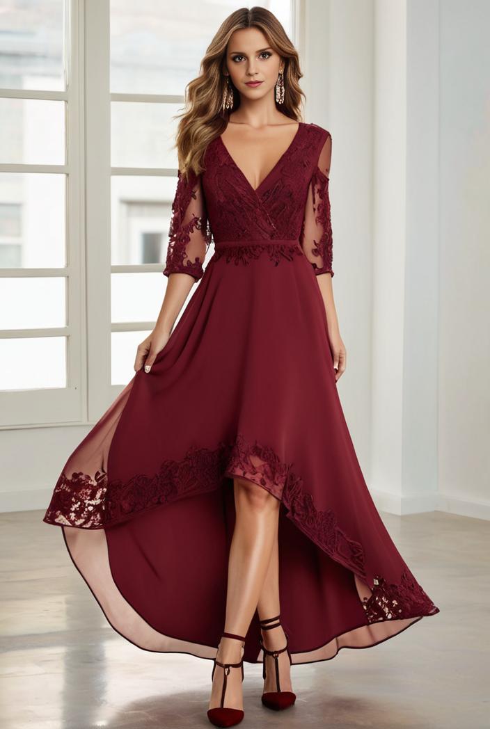 3 4 sleeve sheer sequin stripe high low hem evening dress 145543