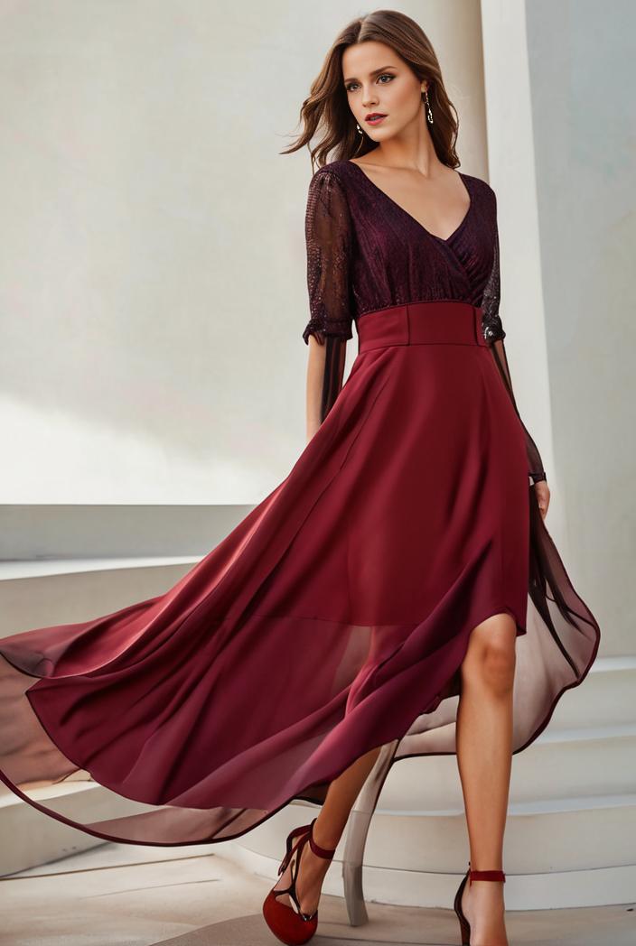 3 4 sleeve sheer sequin stripe high low hem evening dress 145559