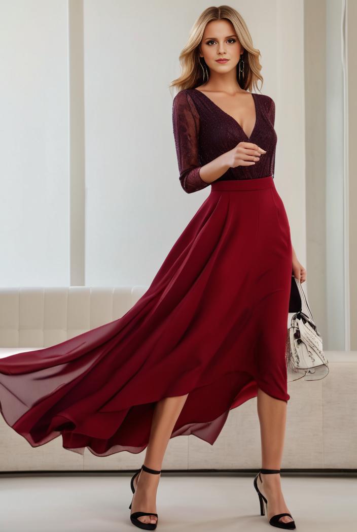 3 4 sleeve sheer sequin stripe high low hem evening dress 145560