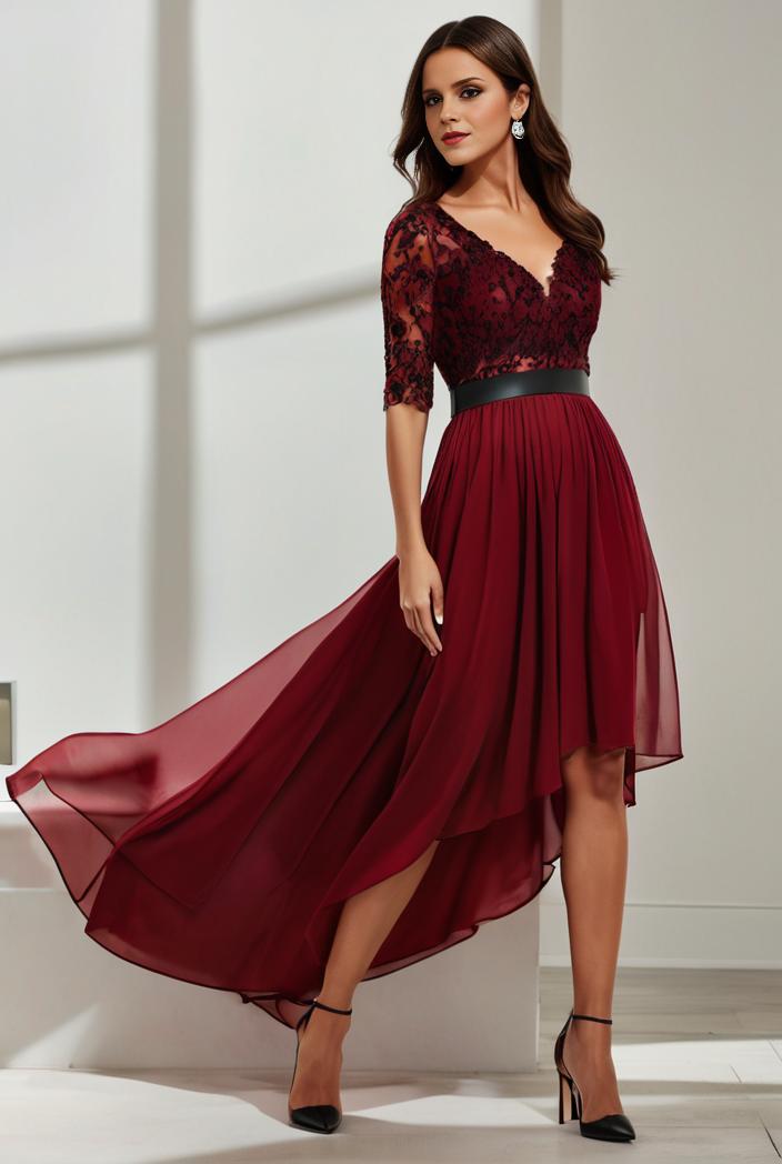 3 4 sleeve sheer sequin stripe high low hem evening dress 145561
