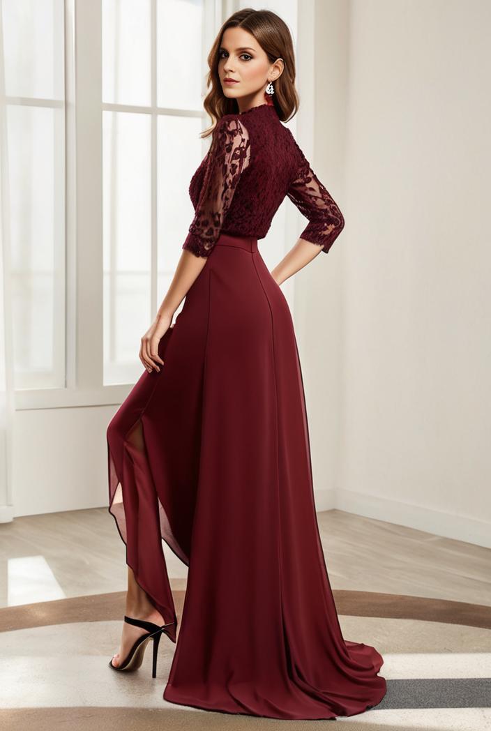 3 4 sleeve sheer sequin stripe high low hem evening dress 145569