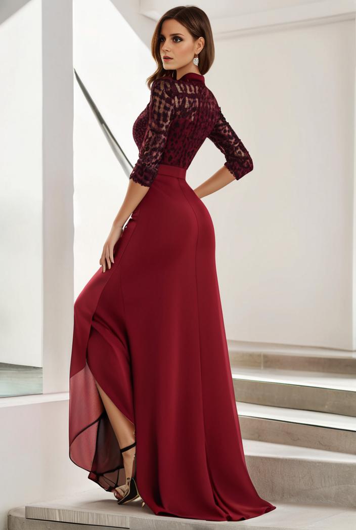 3 4 sleeve sheer sequin stripe high low hem evening dress 145570