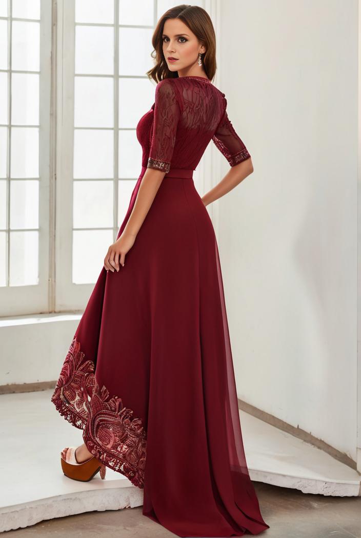 3 4 sleeve sheer sequin stripe high low hem evening dress 145571