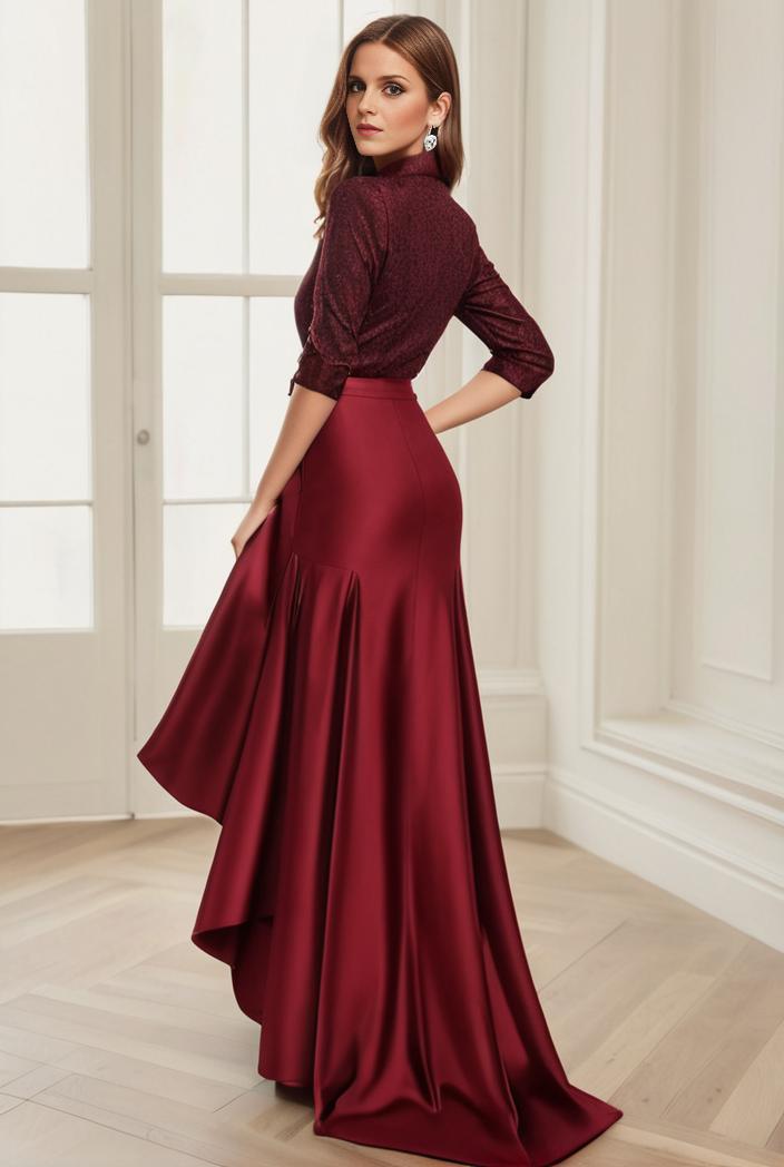 3 4 sleeve sheer sequin stripe high low hem evening dress 145573
