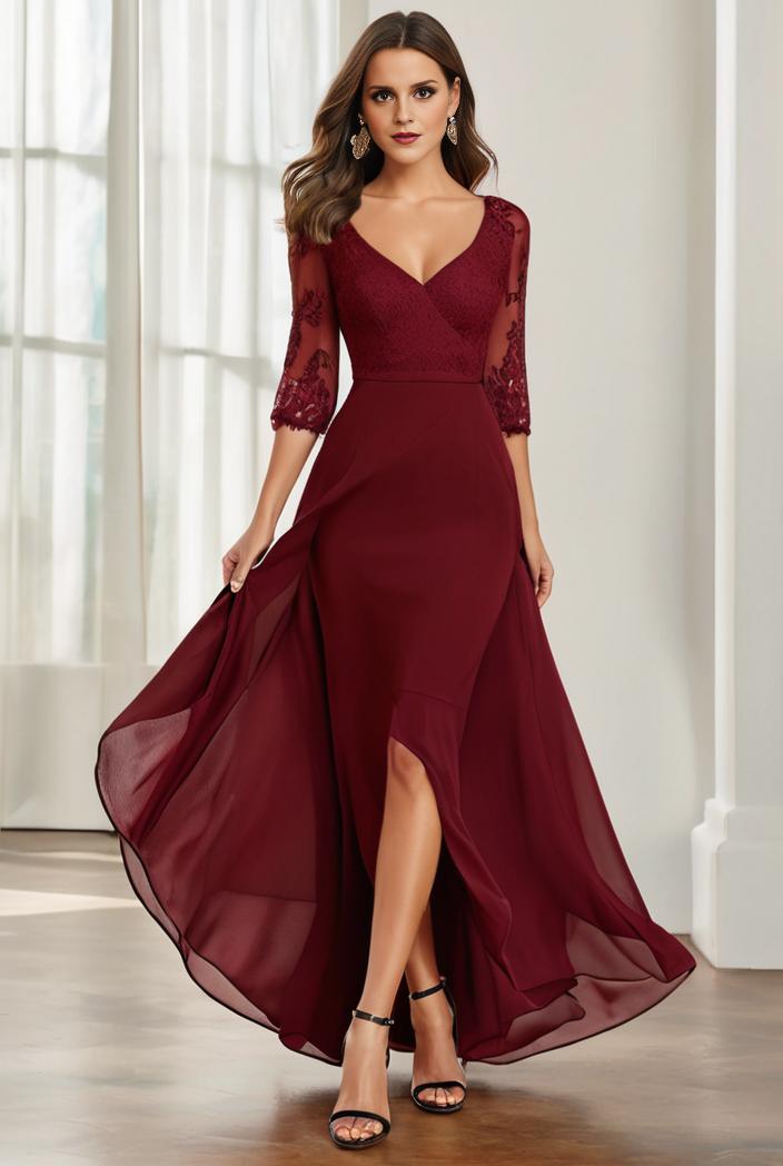 3 4 sleeve sheer sequin stripe high low hem evening dress 145587