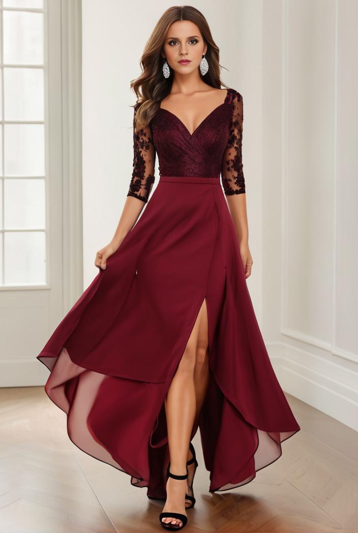 3 4 sleeve sheer sequin stripe high low hem evening dress 145589