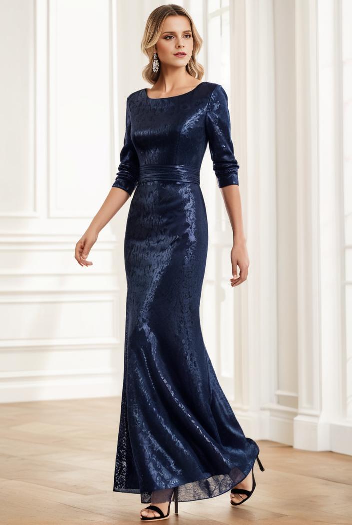 3 4 sleeve bodycon plunging back sequin evening dress 131175
