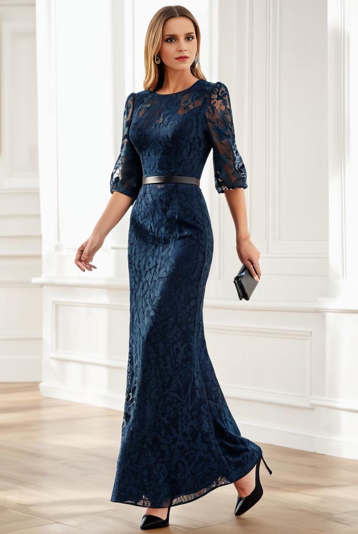 3 4 sleeve bodycon plunging back sequin evening dress 131176